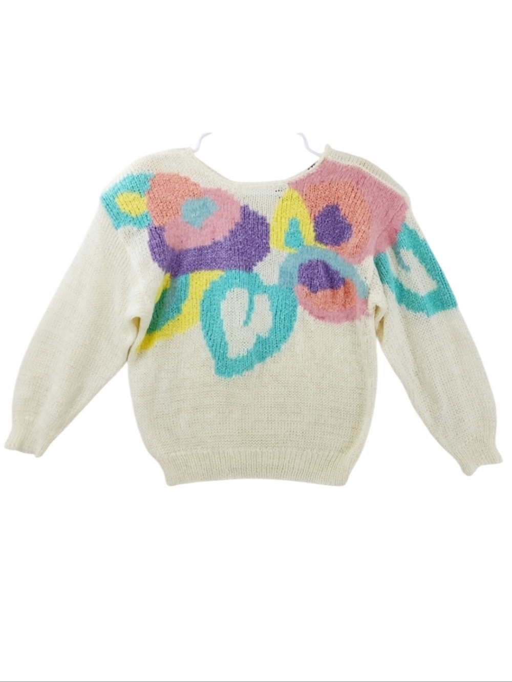 Ginenne VTG 80s Wool Angora Blend Pastel Knit Sweater Womens Medium Crew Neck